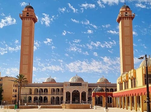 The twin minarets of the Si Ahmed Ben Cherif mosque in Djelfa