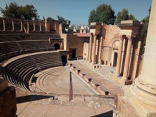 The stone tiers and columns of the Roman theatre of Guelma